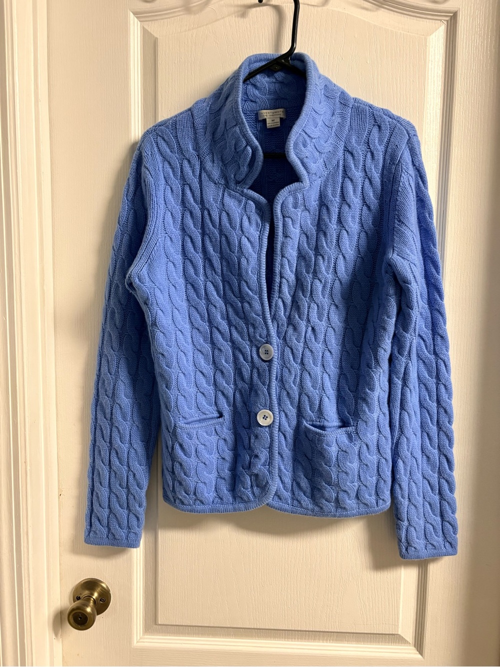 Investments Cashmere Powder Blue Cable Knit Button-Front Cardigan